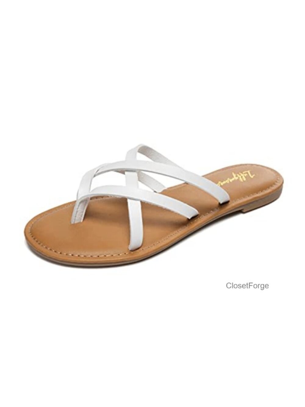 Women's Strappy Flat Sandals PU Thong Slide Sandals Memory Foam